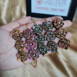 Handcrafted 3D round rose Flower Adjustable Bracelet