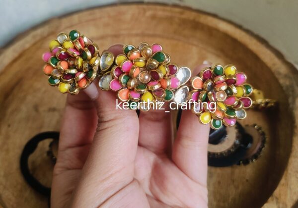 Handmade 3D Kundan Hairclip - multiKundan floral hair clip
