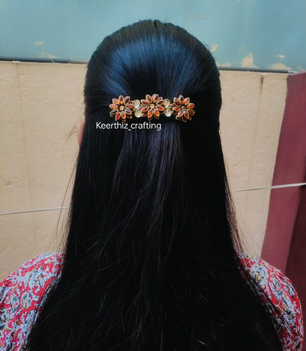 Handmade 3D Kundan Hairclip -flower Kundan clip