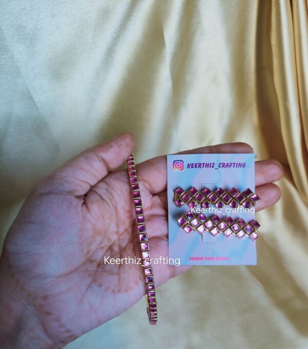 kundan headbands - combo - baby pink