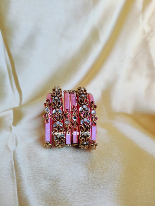 3D lotus kundan baby bangle set