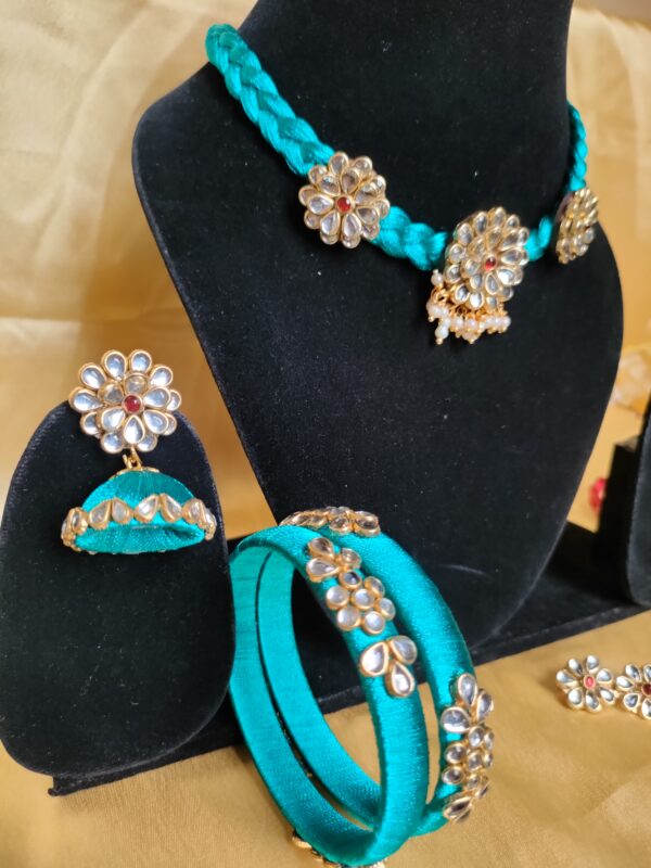 Handmade silk thread necklace set with earrings and bangles- keerthiz crafting