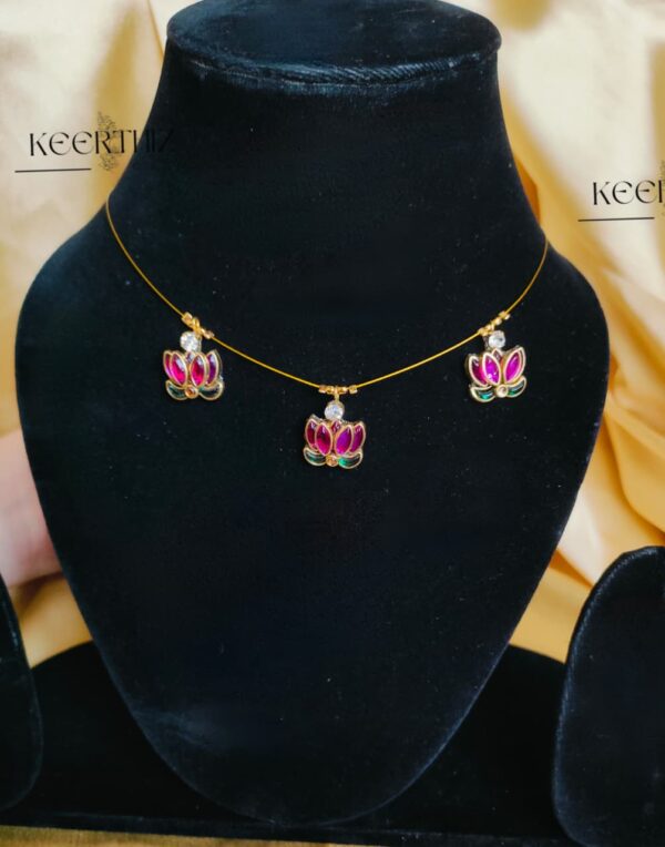 lotus Invisible Necklace - diamond pendent look -3 pendent