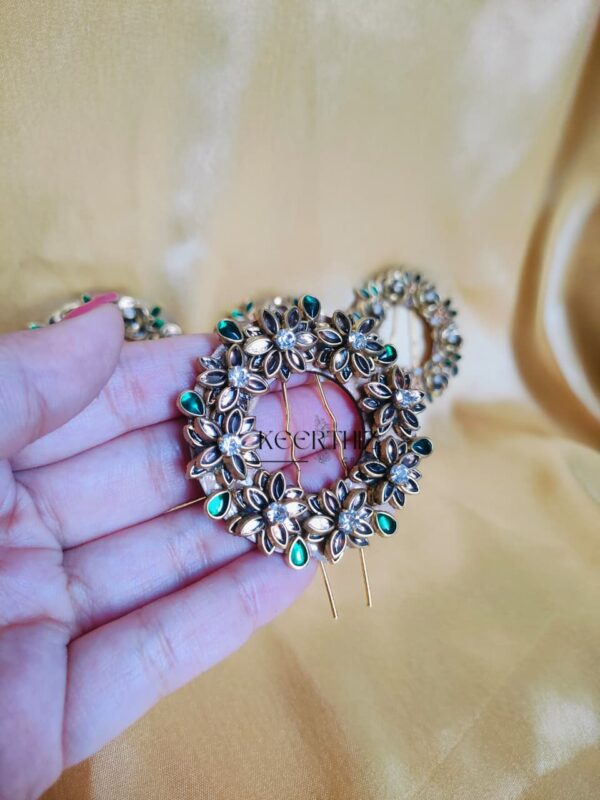 3D floral Designer U-Pin – Bridal Hair Accessory |Bun Pin | Premium Stone Work