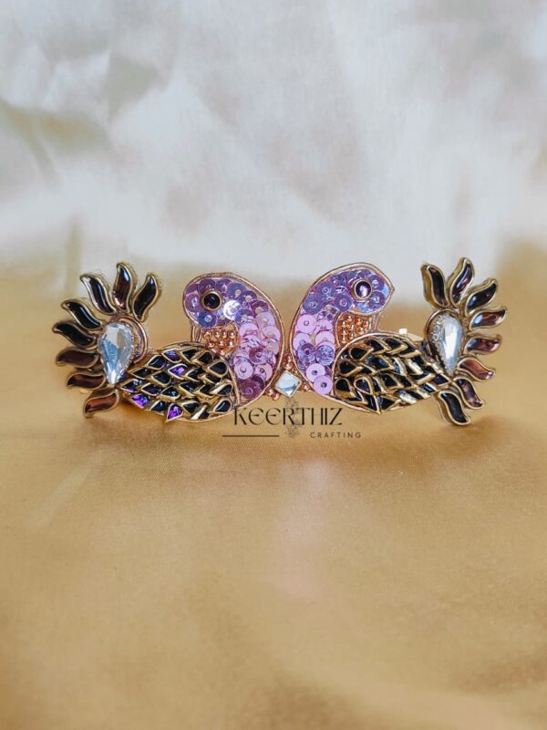 Handmade 3D Kundan Hairclip-3D peacock pattern - clip length 8cm appx.